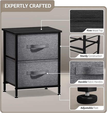 Nightstand, 5-Drawer Tall Chest for Bedroom, Wood Top (Gray Wood)