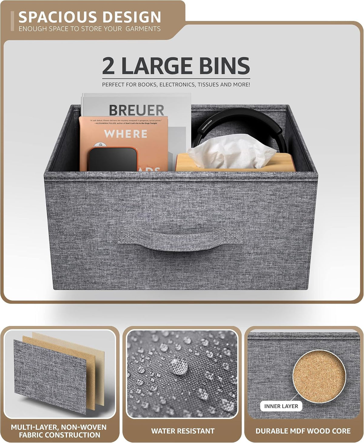 Nightstand, 5-Drawer Tall Chest for Bedroom, Wood Top (Gray Wood)