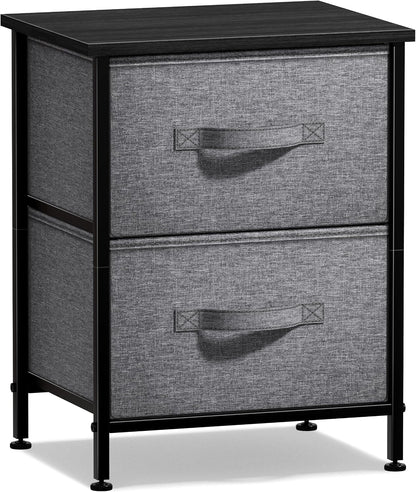 Nightstand, 5-Drawer Tall Chest for Bedroom, Wood Top (Gray Wood)