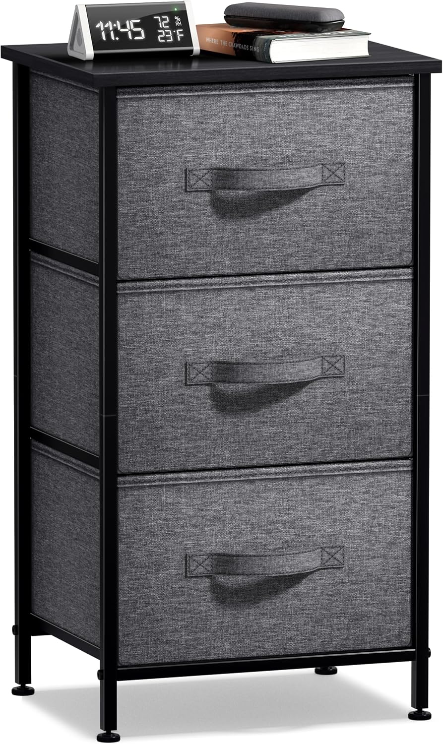 Nightstand, 5-Drawer Tall Chest for Bedroom, Wood Top (Gray Wood)