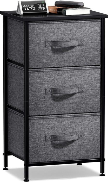Nightstand, 5-Drawer Tall Chest for Bedroom, Wood Top (Gray Wood)