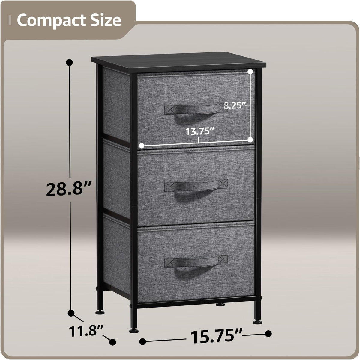 Nightstand, 5-Drawer Tall Chest for Bedroom, Wood Top (Gray Wood)