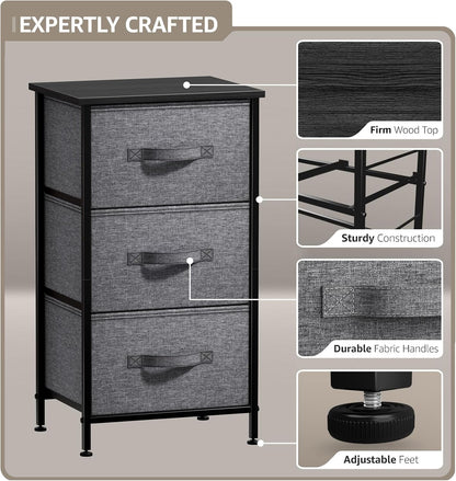 Nightstand, 5-Drawer Tall Chest for Bedroom, Wood Top (Gray Wood)
