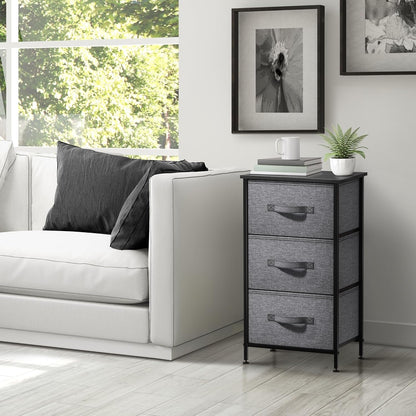 Nightstand, 5-Drawer Tall Chest for Bedroom, Wood Top (Gray Wood)
