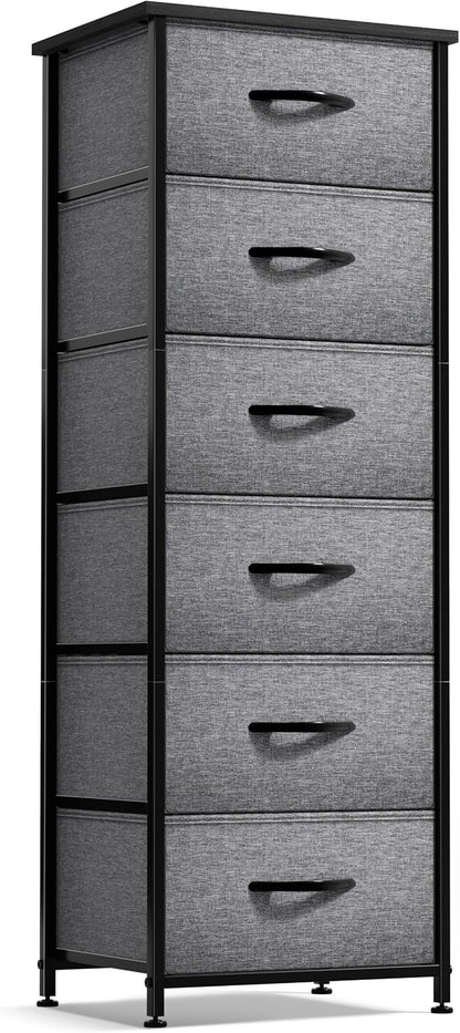 Nightstand, 5-Drawer Tall Chest for Bedroom, Wood Top (Gray Wood)