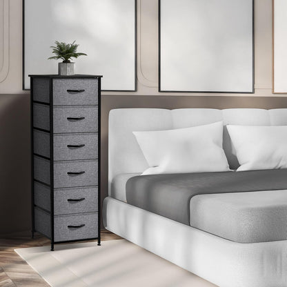 Nightstand, 5-Drawer Tall Chest for Bedroom, Wood Top (Gray Wood)