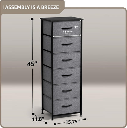 Nightstand, 5-Drawer Tall Chest for Bedroom, Wood Top (Gray Wood)