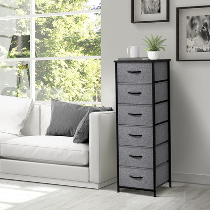 Nightstand, 5-Drawer Tall Chest for Bedroom, Wood Top (Gray Wood)