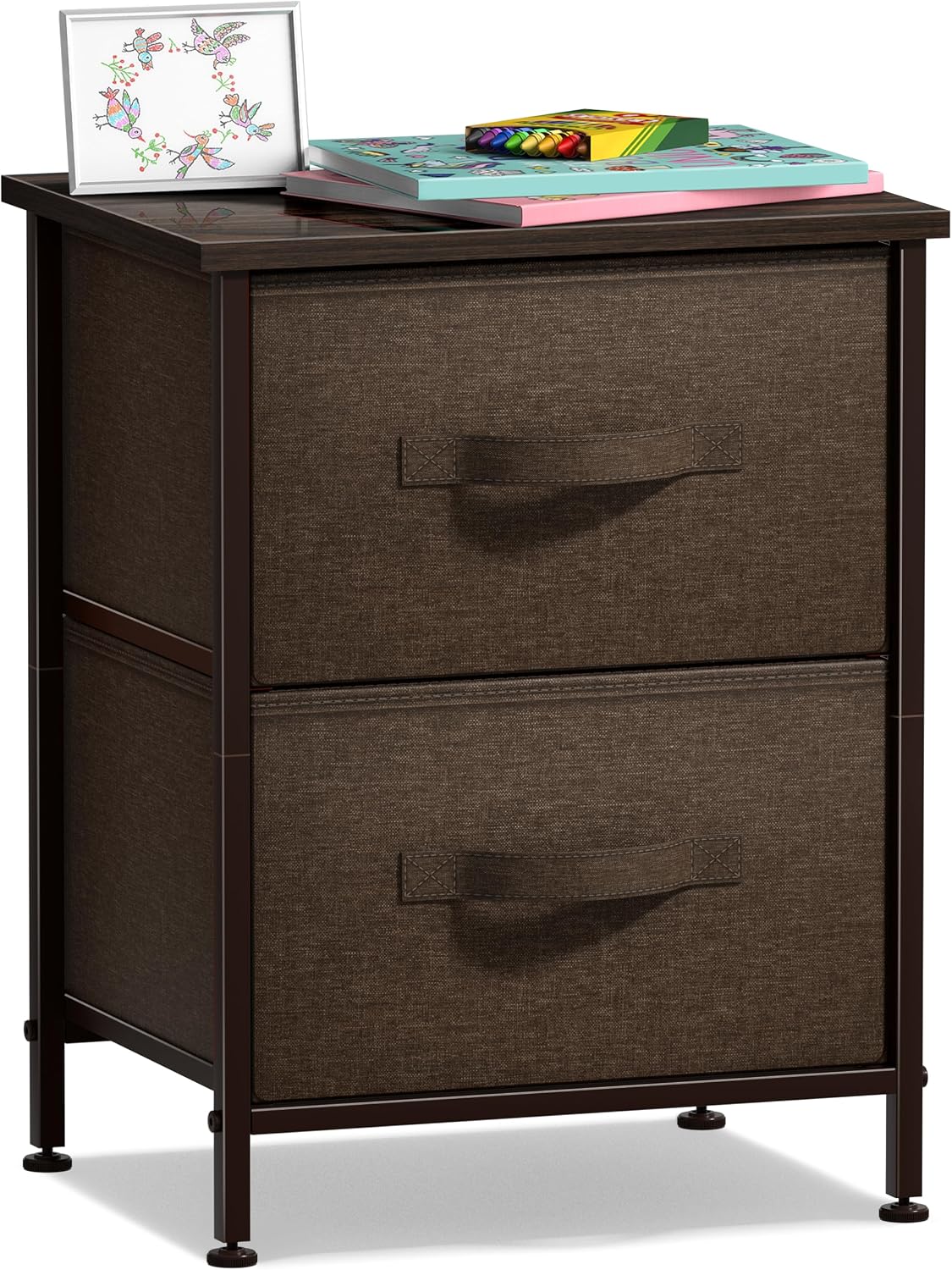 Nightstand, 5-Drawer Tall Chest for Bedroom, Wood Top (Gray Wood)