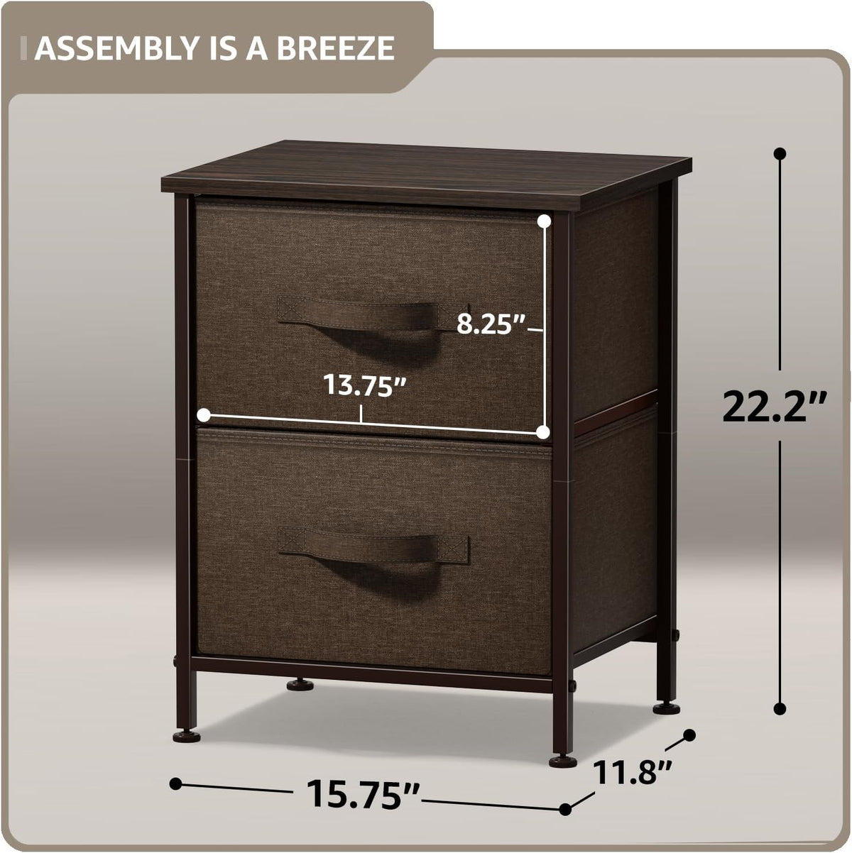 Nightstand, 5-Drawer Tall Chest for Bedroom, Wood Top (Gray Wood)