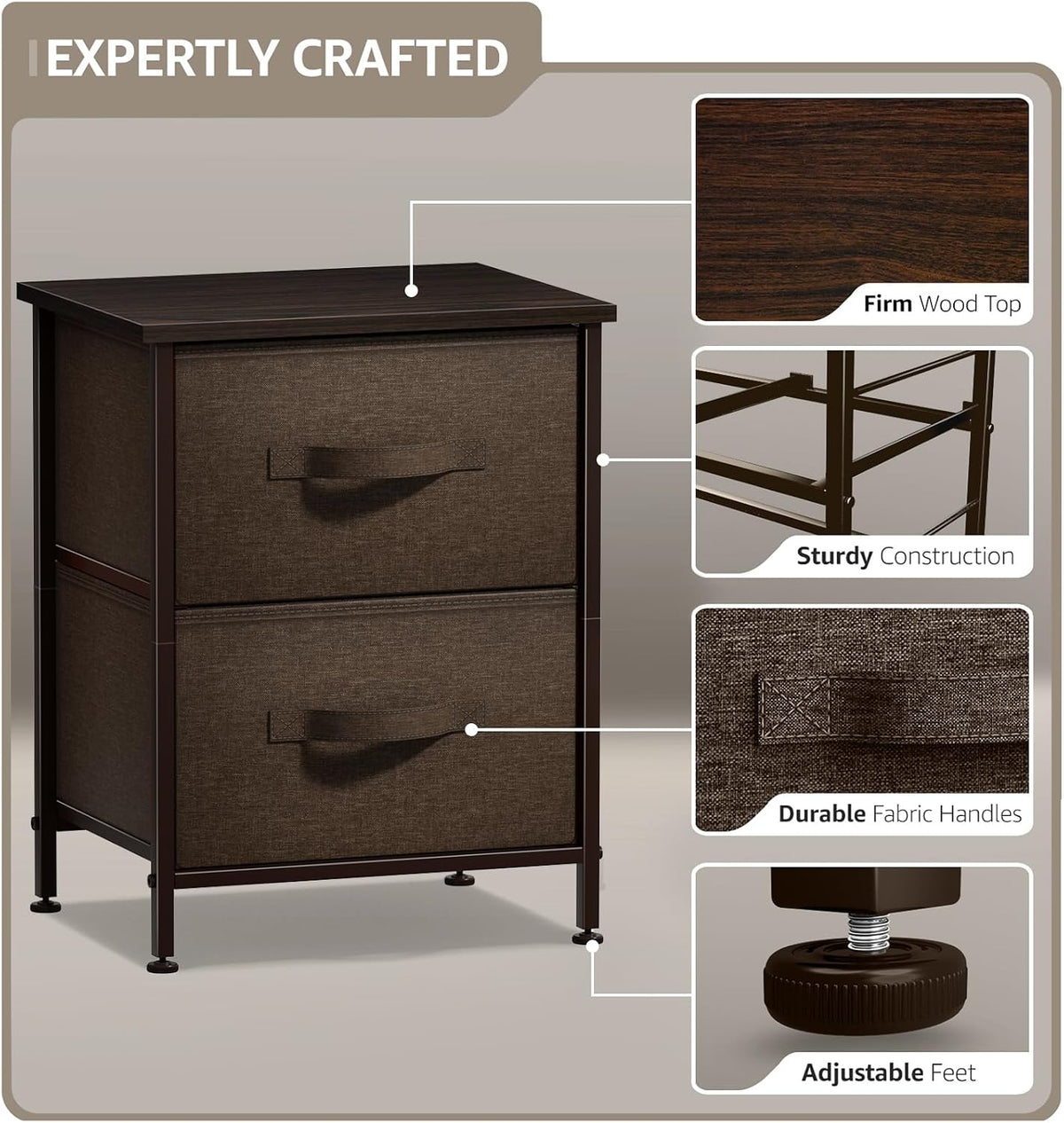 Nightstand, 5-Drawer Tall Chest for Bedroom, Wood Top (Gray Wood)