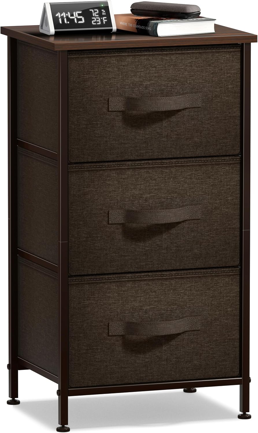 Nightstand, 5-Drawer Tall Chest for Bedroom, Wood Top (Gray Wood)