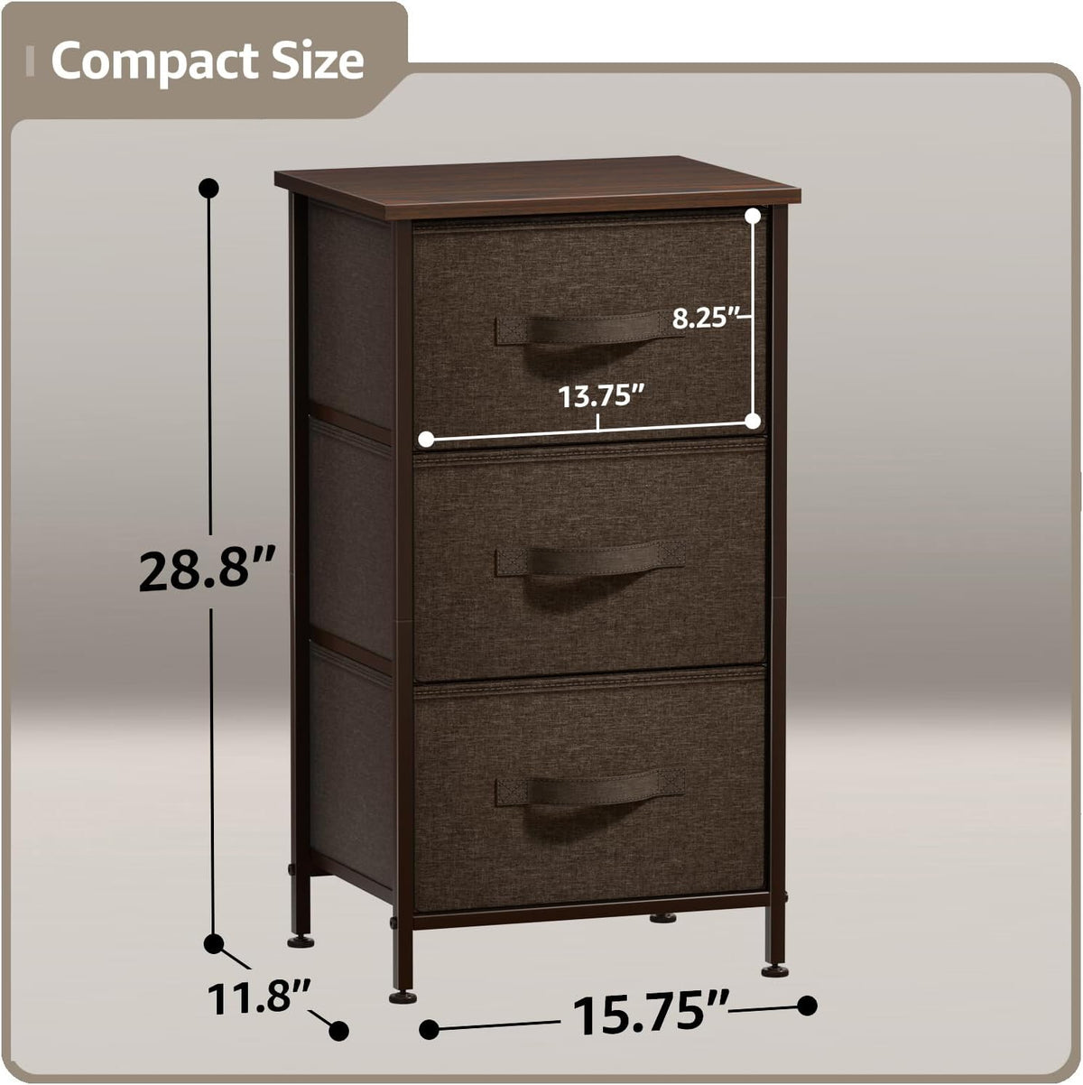Nightstand, 5-Drawer Tall Chest for Bedroom, Wood Top (Gray Wood)