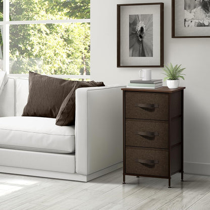 Nightstand, 5-Drawer Tall Chest for Bedroom, Wood Top (Gray Wood)