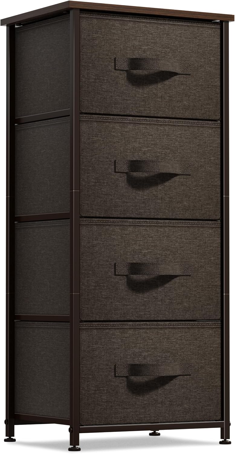 Nightstand, 5-Drawer Tall Chest for Bedroom, Wood Top (Gray Wood)