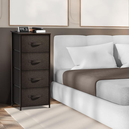 Nightstand, 5-Drawer Tall Chest for Bedroom, Wood Top (Gray Wood)