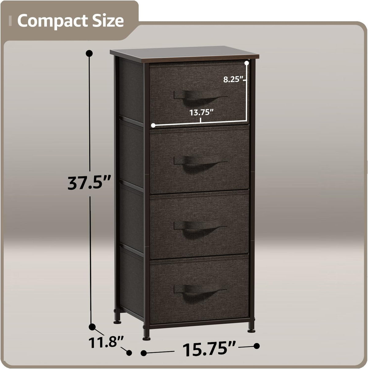 Nightstand, 5-Drawer Tall Chest for Bedroom, Wood Top (Gray Wood)