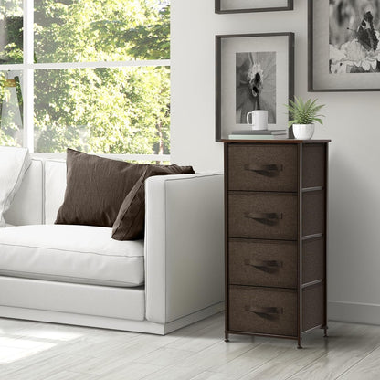 Nightstand, 5-Drawer Tall Chest for Bedroom, Wood Top (Gray Wood)