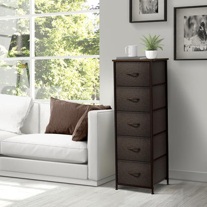 Nightstand, 5-Drawer Tall Chest for Bedroom, Wood Top (Gray Wood)