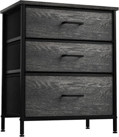 Nightstand, 5-Drawer Tall Chest for Bedroom, Wood Top (Gray Wood)