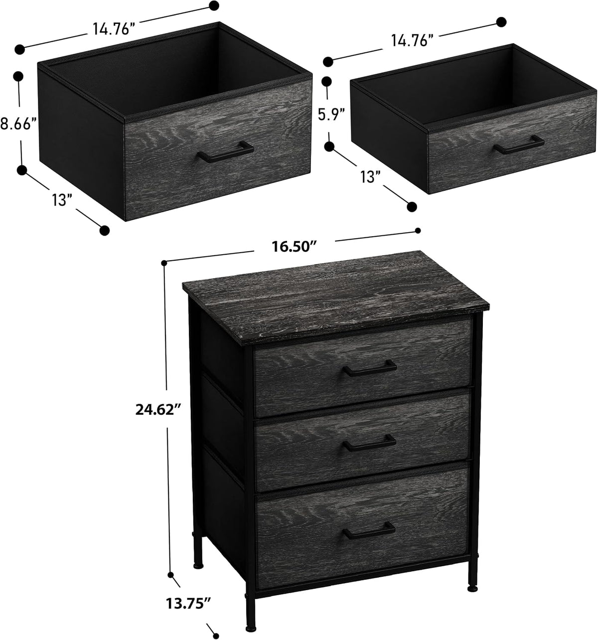 Nightstand, 5-Drawer Tall Chest for Bedroom, Wood Top (Gray Wood)