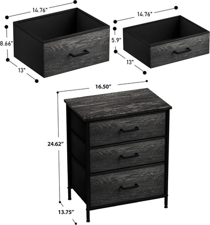 Nightstand, 5-Drawer Tall Chest for Bedroom, Wood Top (Gray Wood)