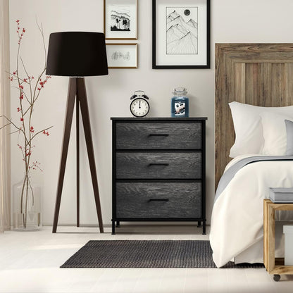 Nightstand, 5-Drawer Tall Chest for Bedroom, Wood Top (Gray Wood)