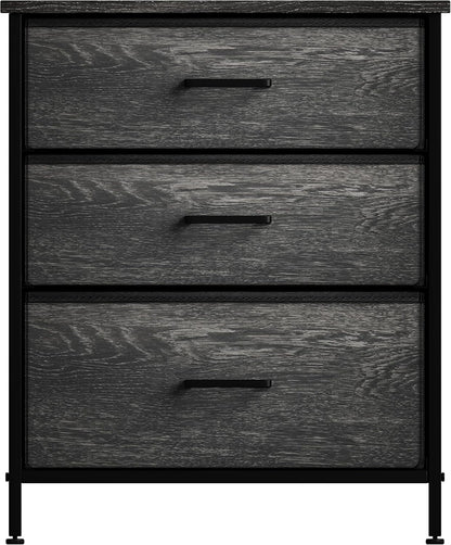 Nightstand, 5-Drawer Tall Chest for Bedroom, Wood Top (Gray Wood)