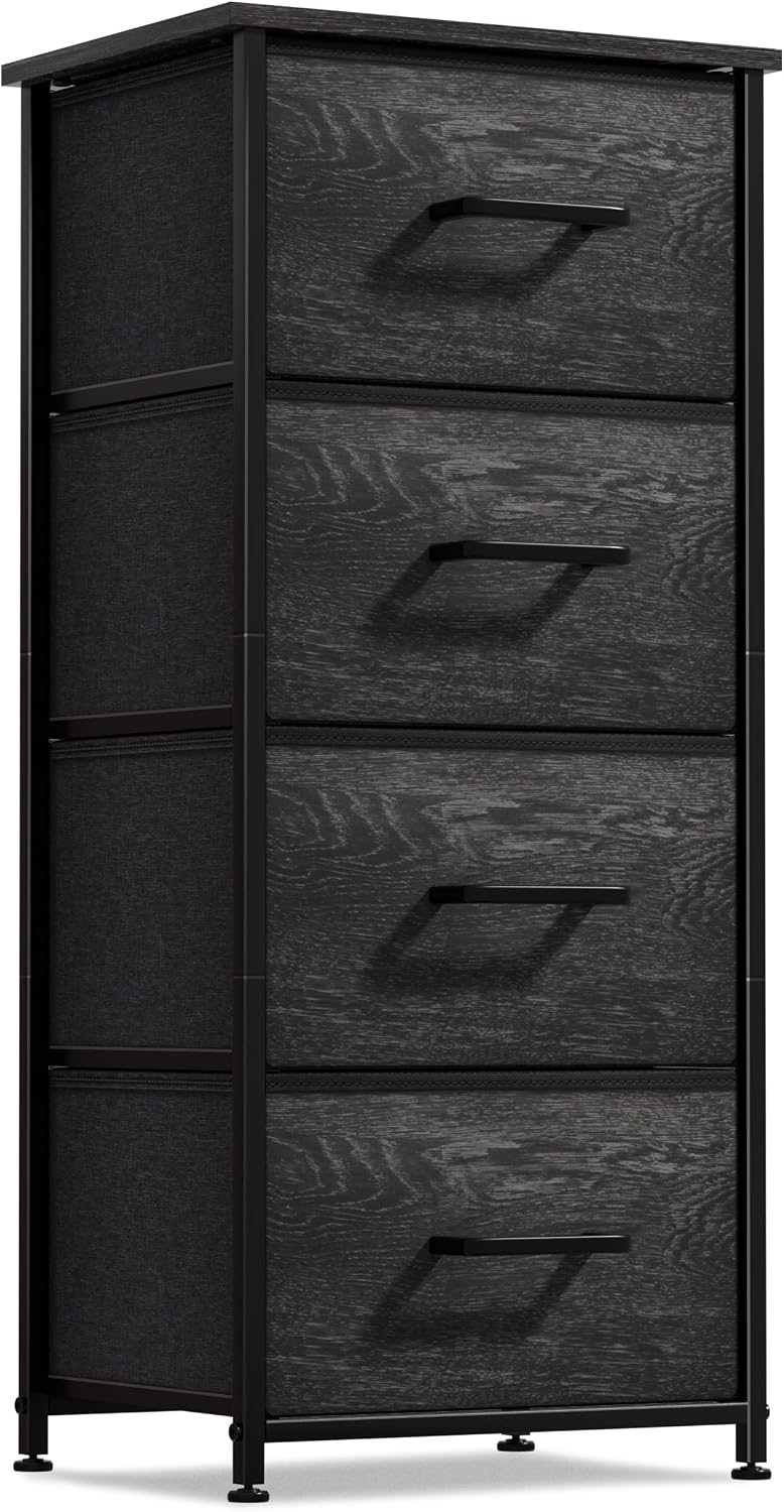 Nightstand, 5-Drawer Tall Chest for Bedroom, Wood Top (Gray Wood)