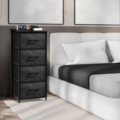 Nightstand, 5-Drawer Tall Chest for Bedroom, Wood Top (Gray Wood)