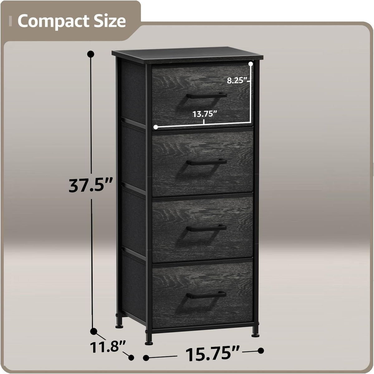 Nightstand, 5-Drawer Tall Chest for Bedroom, Wood Top (Gray Wood)