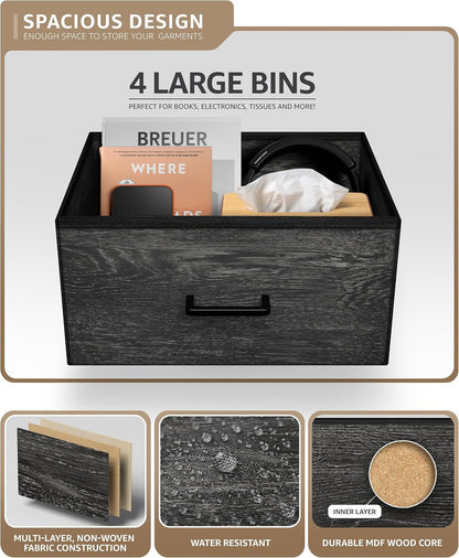 Nightstand, 5-Drawer Tall Chest for Bedroom, Wood Top (Gray Wood)