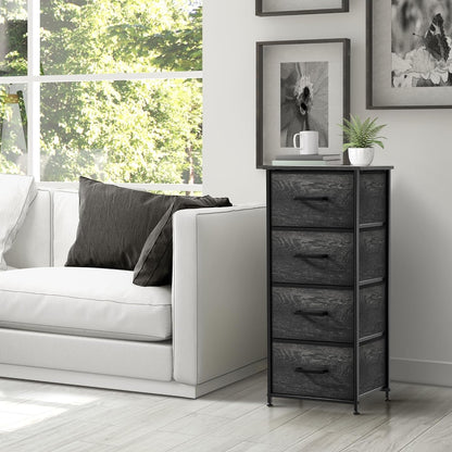 Nightstand, 5-Drawer Tall Chest for Bedroom, Wood Top (Gray Wood)