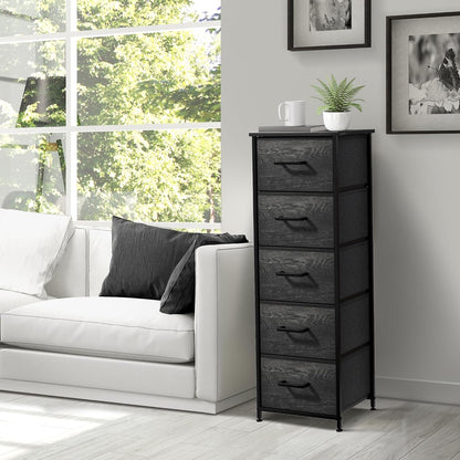 Nightstand, 5-Drawer Tall Chest for Bedroom, Wood Top (Gray Wood)