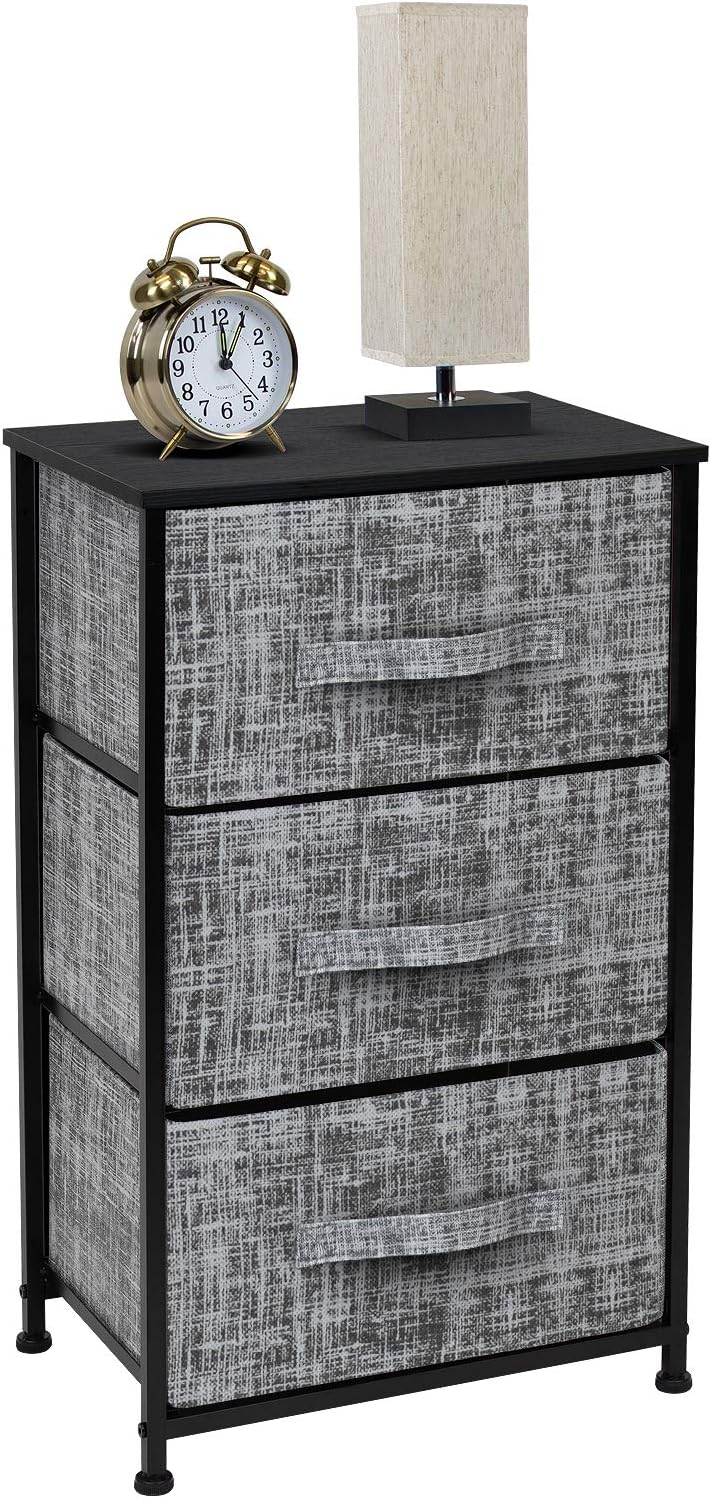Nightstand, 5-Drawer Tall Chest for Bedroom, Wood Top (Gray Wood)