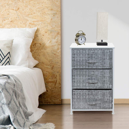 Nightstand, 5-Drawer Tall Chest for Bedroom, Wood Top (Gray Wood)