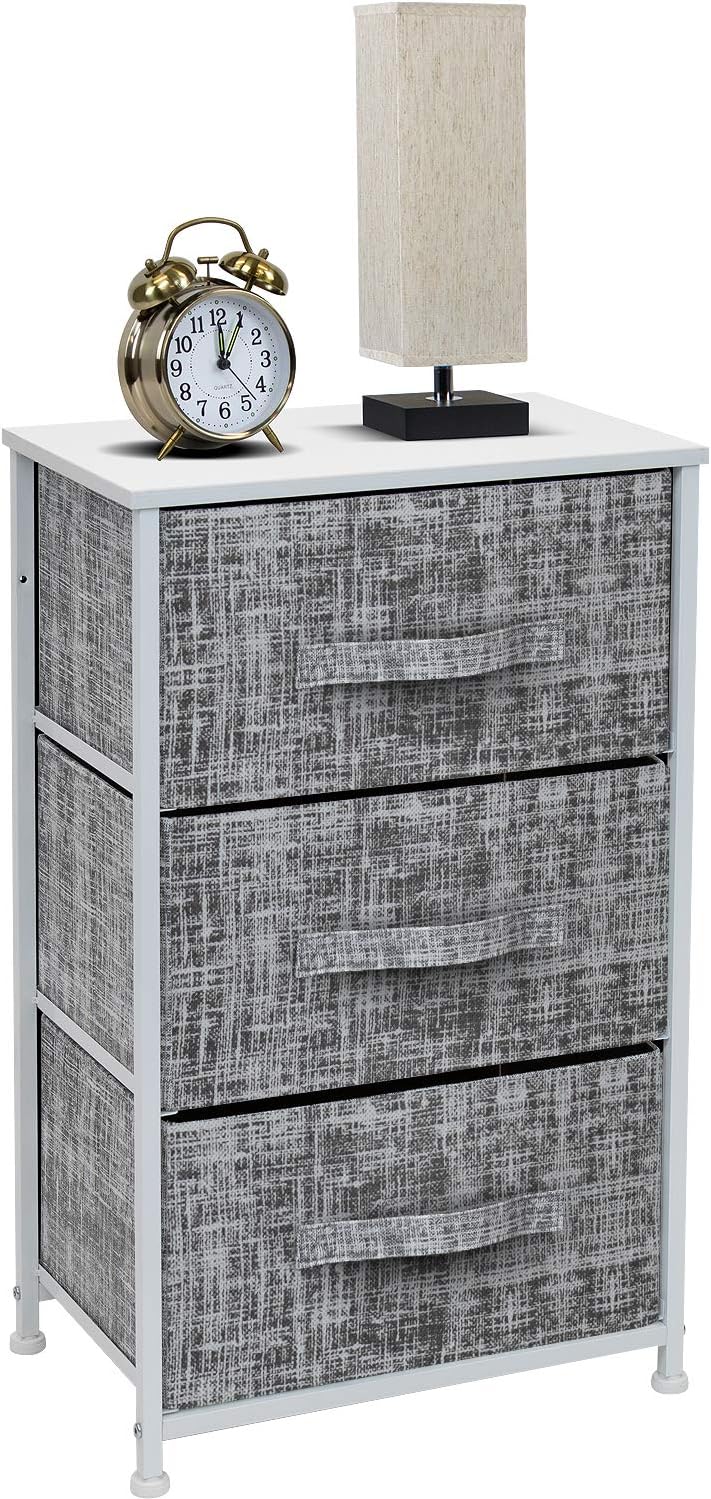 Nightstand, 5-Drawer Tall Chest for Bedroom, Wood Top (Gray Wood)
