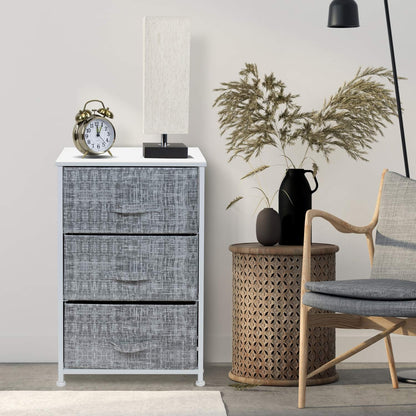 Nightstand, 5-Drawer Tall Chest for Bedroom, Wood Top (Gray Wood)