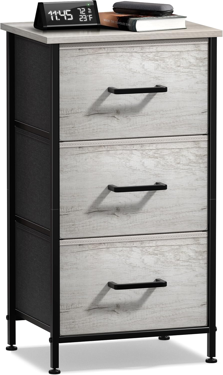 Nightstand, 5-Drawer Tall Chest for Bedroom, Wood Top (Gray Wood)