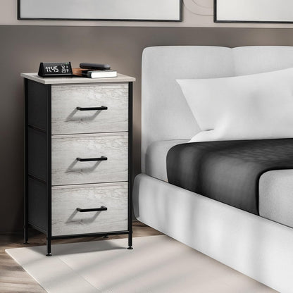 Nightstand, 5-Drawer Tall Chest for Bedroom, Wood Top (Gray Wood)