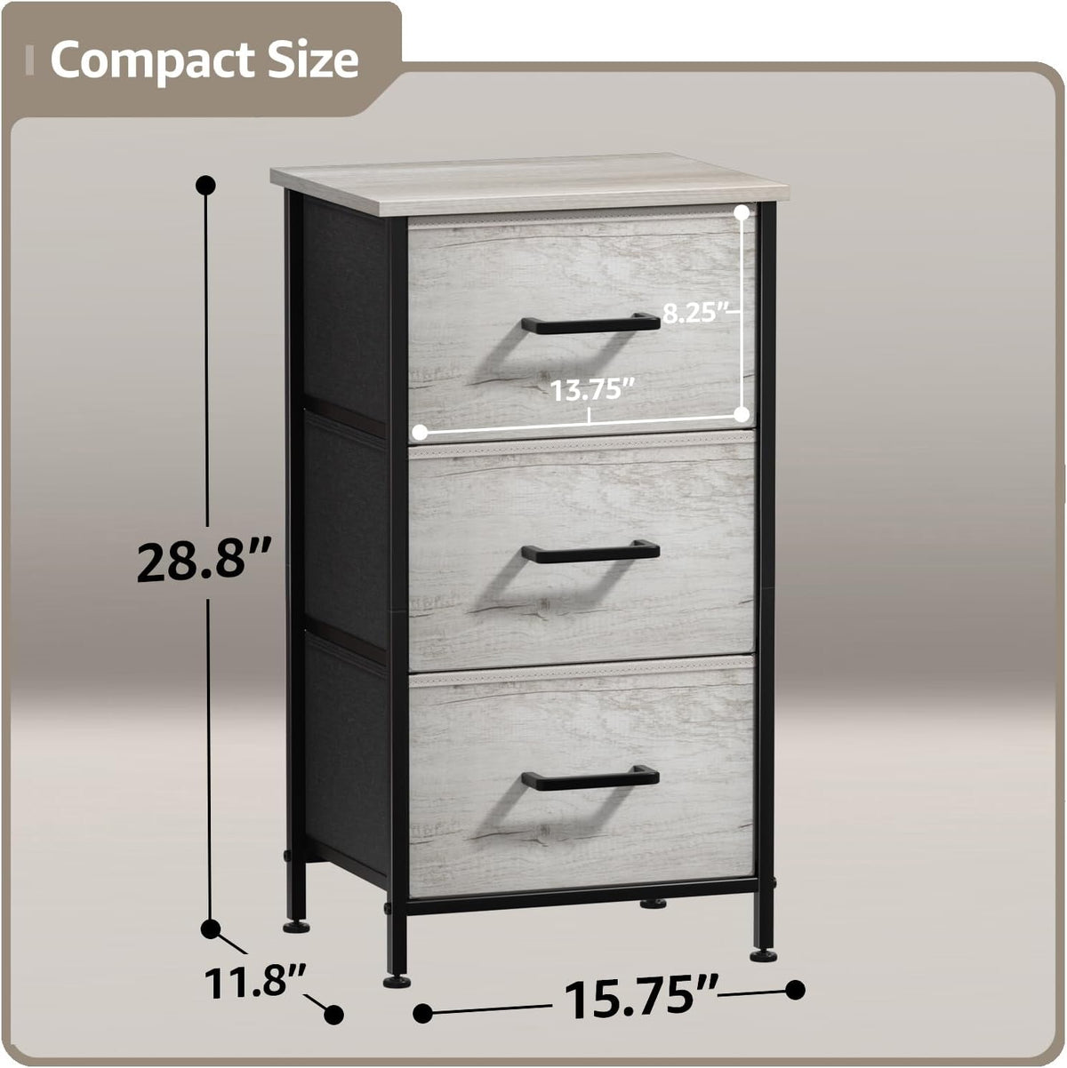 Nightstand, 5-Drawer Tall Chest for Bedroom, Wood Top (Gray Wood)