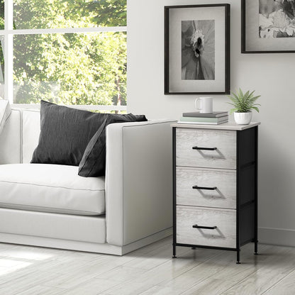 Nightstand, 5-Drawer Tall Chest for Bedroom, Wood Top (Gray Wood)