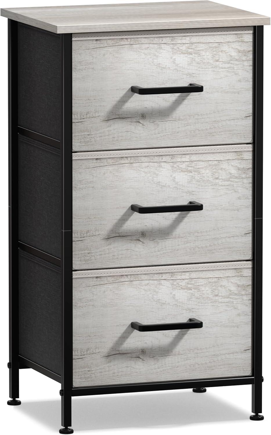 Nightstand, 5-Drawer Tall Chest for Bedroom, Wood Top (Gray Wood)