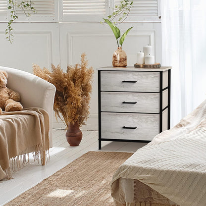 Nightstand, 5-Drawer Tall Chest for Bedroom, Wood Top (Gray Wood)