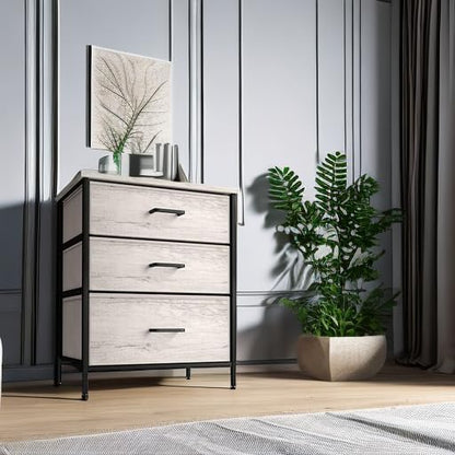 Nightstand, 5-Drawer Tall Chest for Bedroom, Wood Top (Gray Wood)