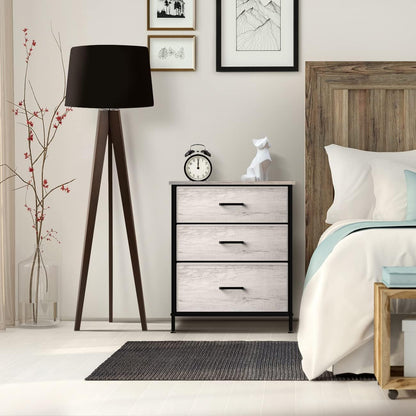 Nightstand, 5-Drawer Tall Chest for Bedroom, Wood Top (Gray Wood)