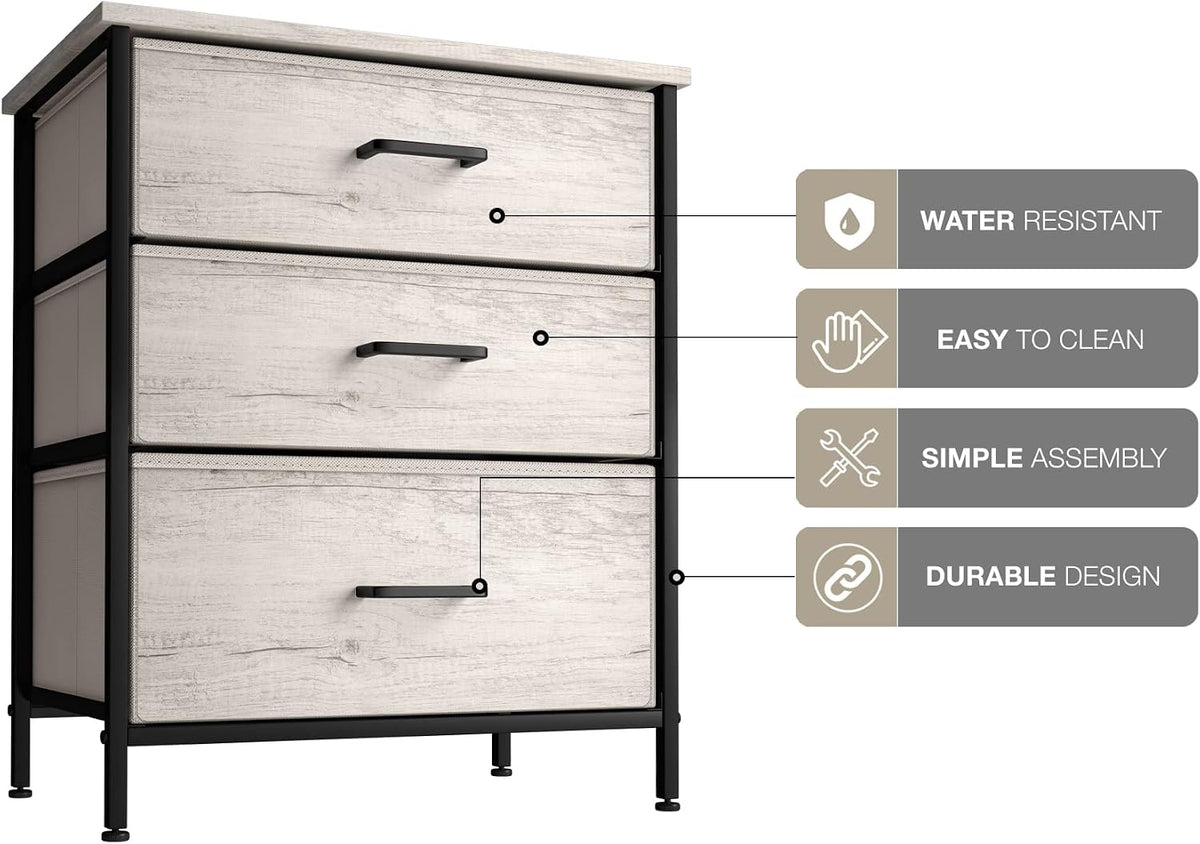 Nightstand, 5-Drawer Tall Chest for Bedroom, Wood Top (Gray Wood)
