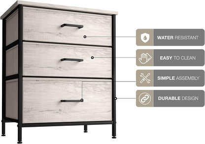 Nightstand, 5-Drawer Tall Chest for Bedroom, Wood Top (Gray Wood)