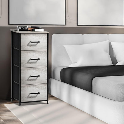 Nightstand, 5-Drawer Tall Chest for Bedroom, Wood Top (Gray Wood)