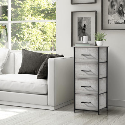 Nightstand, 5-Drawer Tall Chest for Bedroom, Wood Top (Gray Wood)